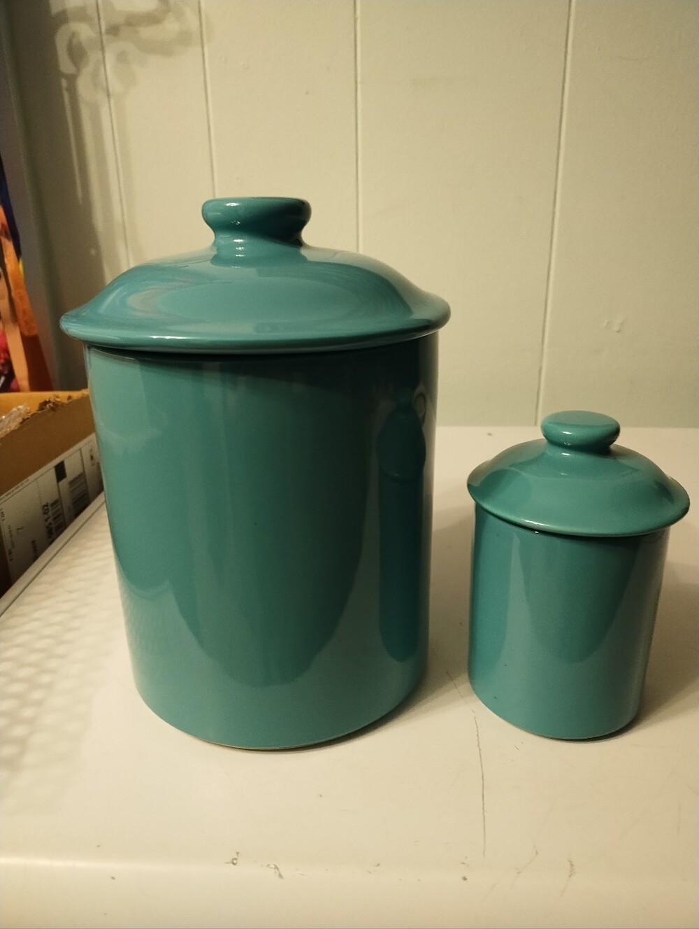 Vintage Mid Century Turquoise Japan Ceramic Canister Set - 2 Piece